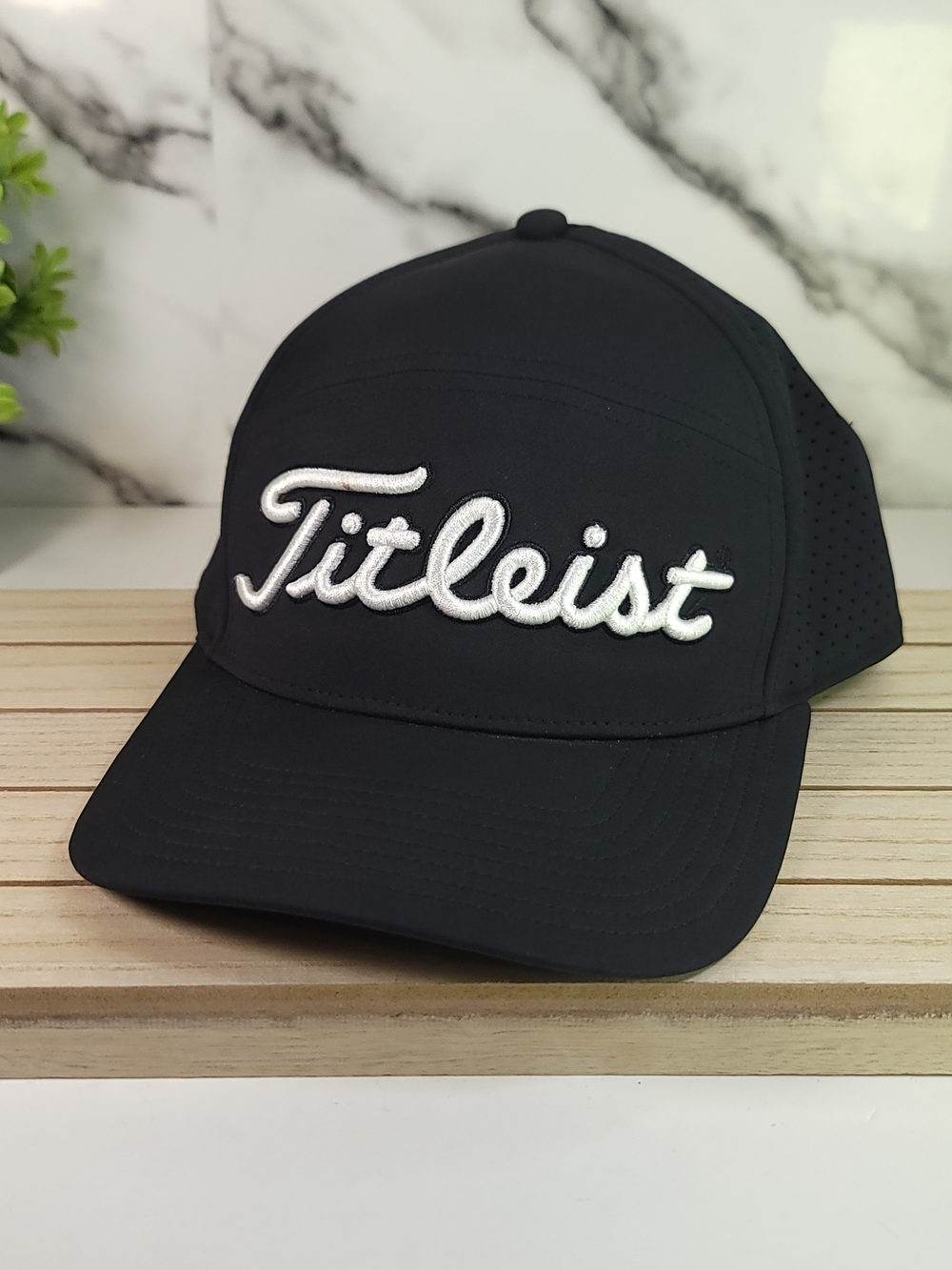 Titleist Black Cap with White Script Embroidery. Golf Hat Adjustable